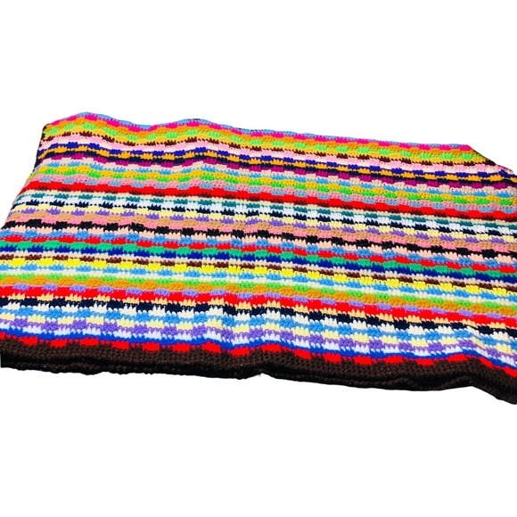 8763 HANDMADE STRIPED MULTICOLORED THROW BLANKET AFGHAN 46"X40 - Picture 2 of 2